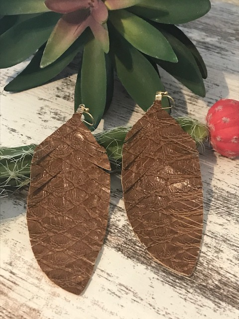 Brown Animal Print Leather Feather Earrings