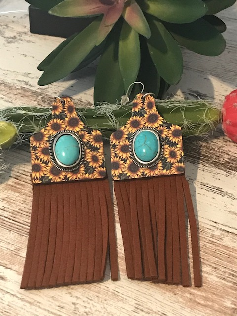 Sunflower Turquoise Fringe Earrings