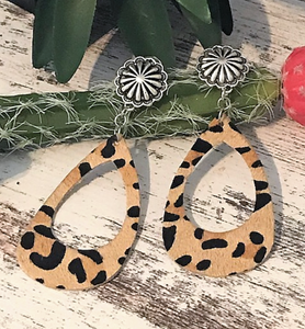Leopard Leather Concho Post Earrings