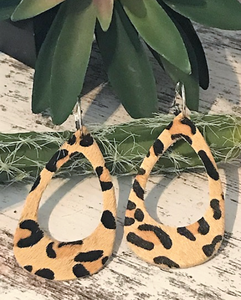 Cheetah Leather Cutout Teardrop Earrings
