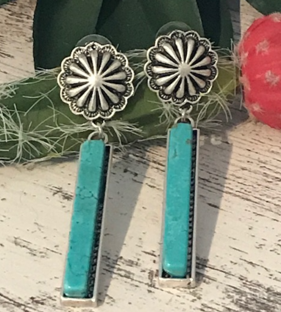 Turquoise Concho Bar Drop Earrings