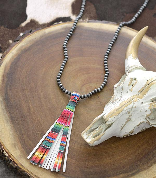 Pewter Navajo Pearl Serape Fringe Necklace