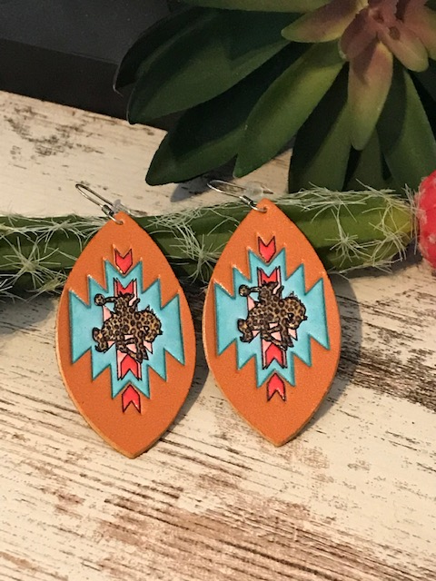 Aztec Cheetah Rodeo Teardrop Leather Earrings