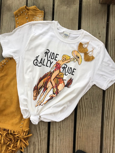 Cowgirl Western White Ride Sally Ride T-Shirt